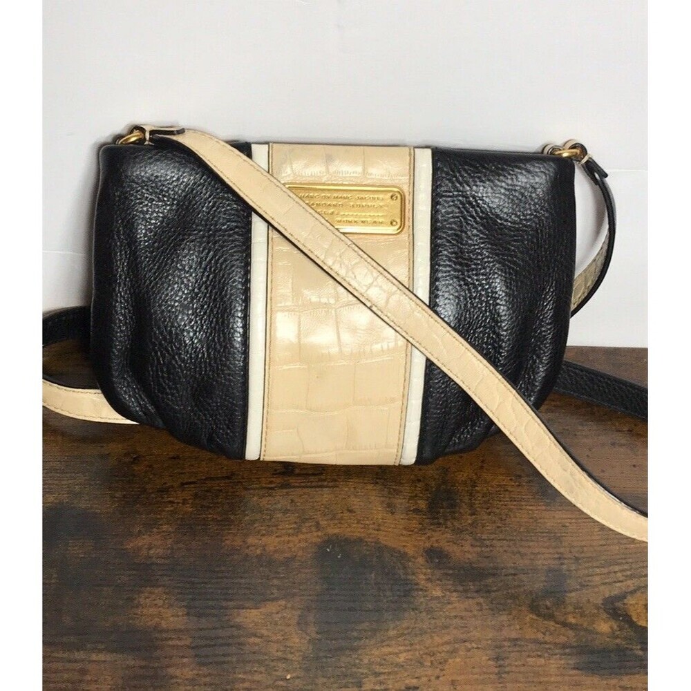 Marc Jacobs Womens Leather Crossbody Small Bag Black Beige Color block  Y2K - Picture 2 of 11